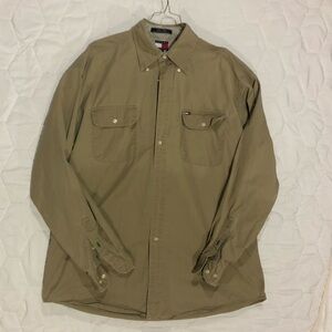 Vintage Tommy Hilfiger Tan Long Sleeve Button Down Dress Shirt